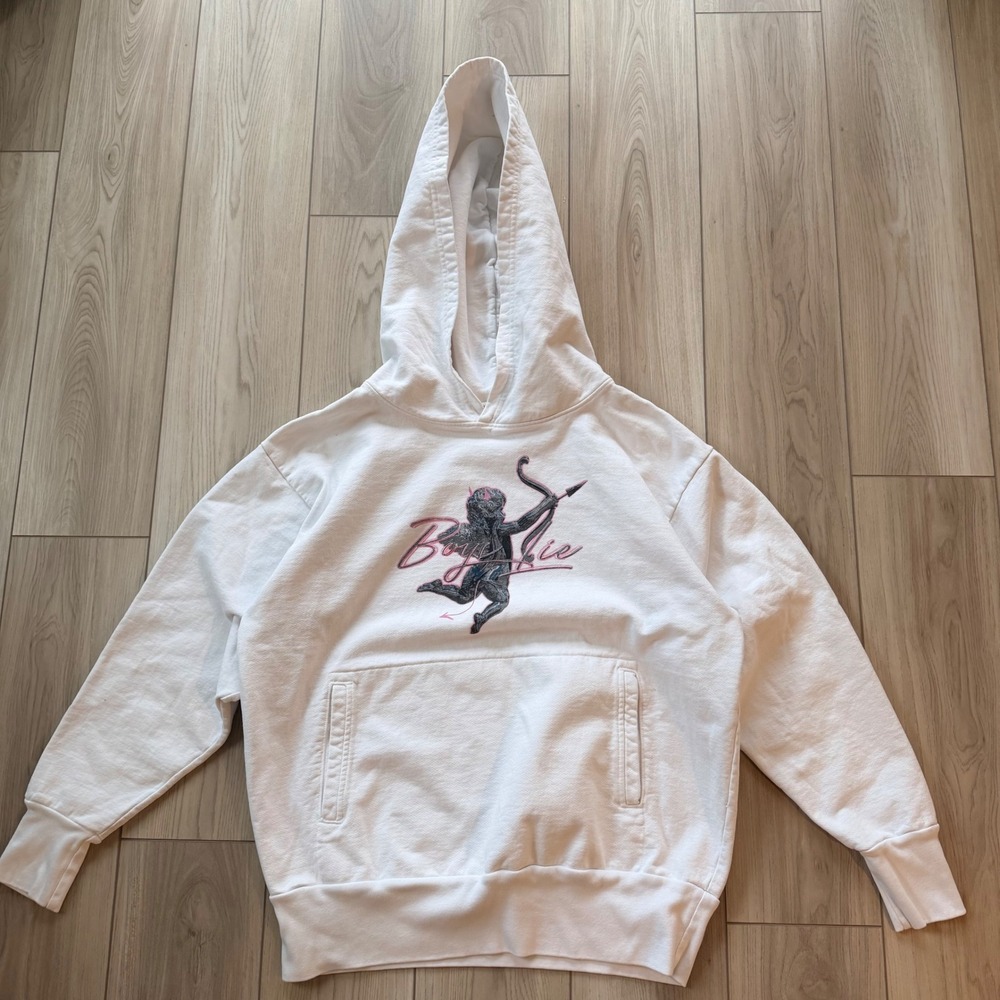 Boys Lie Metal Hoodie Women One Size White Angel Graphic Oversized Sweatshirt